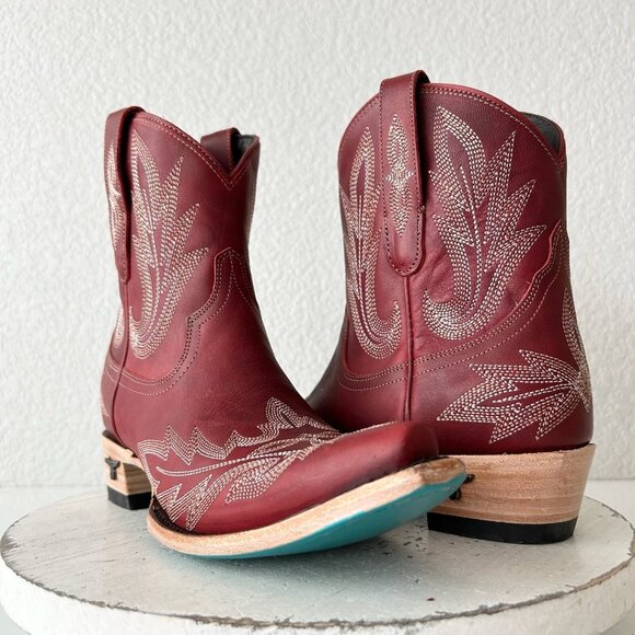 Lane LEXINGTON Womens Cowboy Bootie 7.5 Red Leather Western Cowgirl Short Boots - Picture 1 of 10